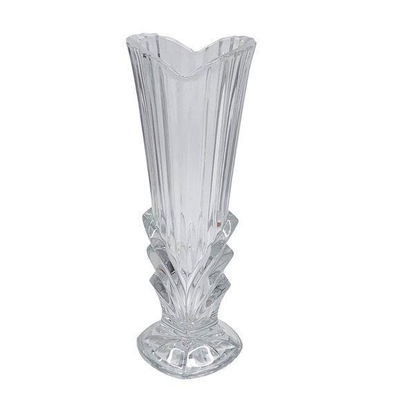Bud Vase Clear Glass Fluted 8" High Heavyweight Flared Ribbed Footed for Flowers - Picture 1 of 7